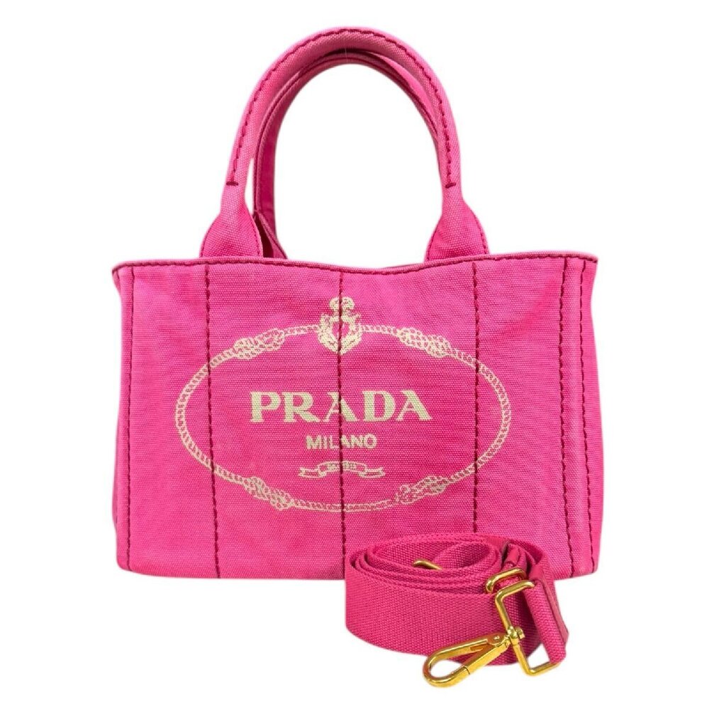 Prada Canapa Tote SS Shoulder Bag Canvas Pink